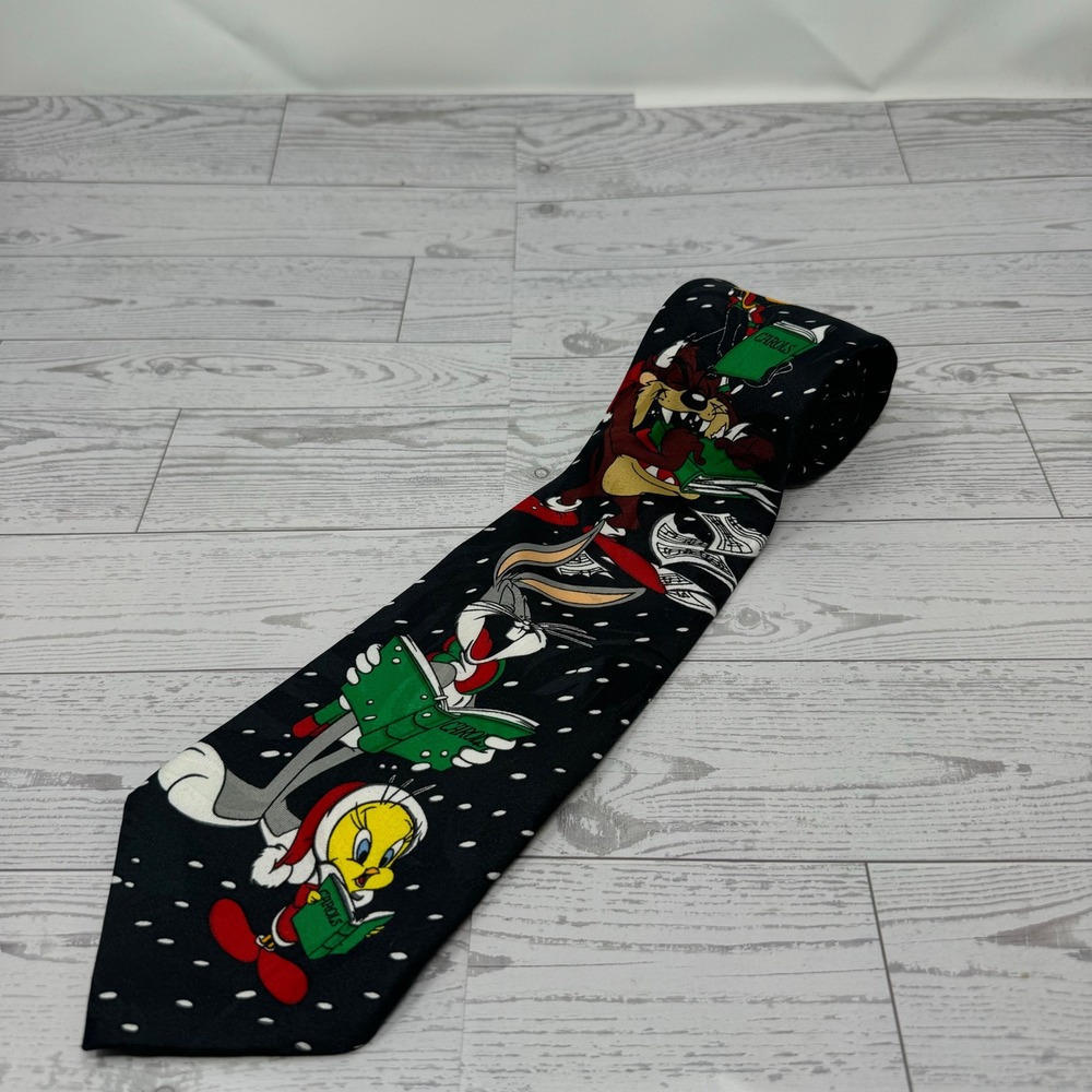 Vintage Looney Tunes Christmas Necktie‎ Bugs Bunny Taz Holiday Tie
